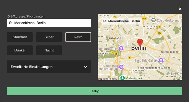Dialog zum Bearbeiten der Karte